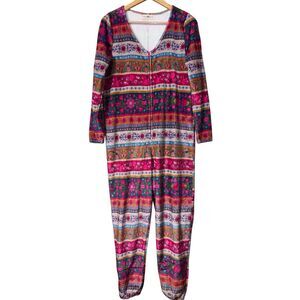 Natural life fleece pajamas one piece jumper oversized floral zip up XS